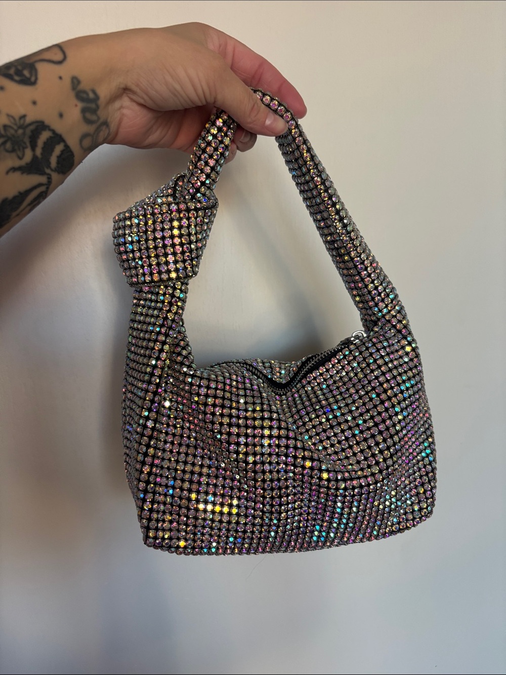 Crystal-Embellished Pink Shoulder Bag